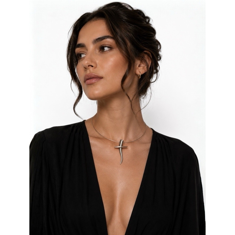 Breil Steel‎ Cross Pendant Metal Wire Choker Necklace Avant Garde Gothic Italian
